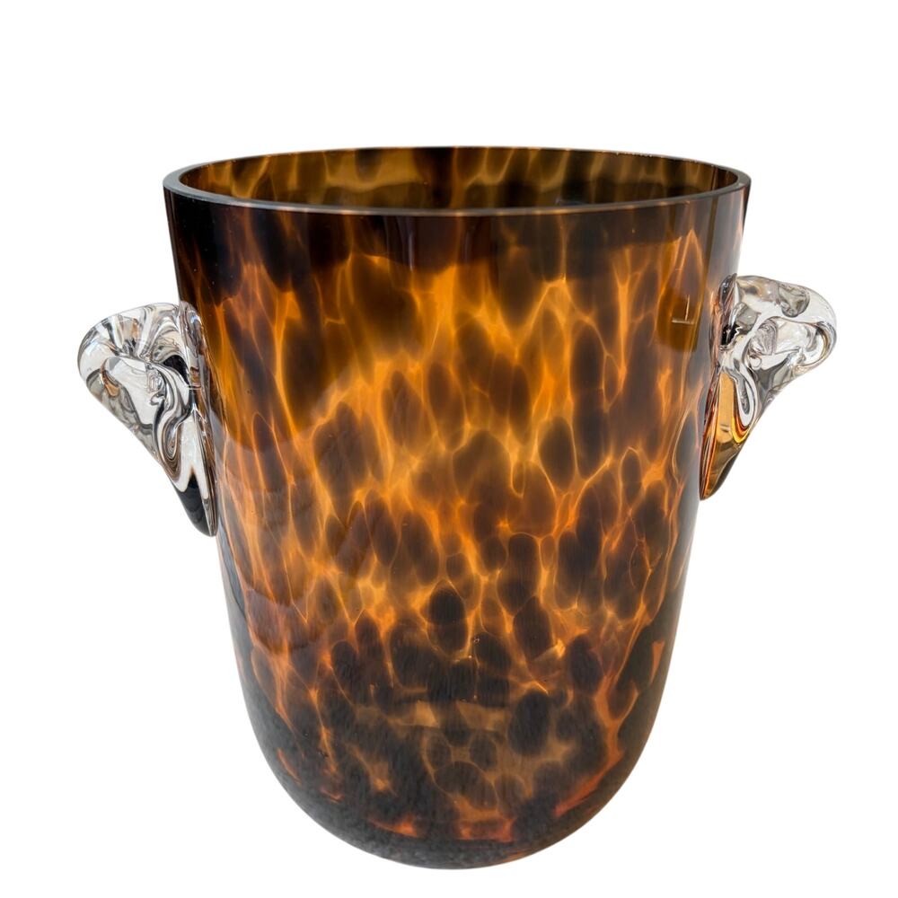 Handblown Tortoise Shell Glass Ice Bucket 8in Chic Barware by Rachel Zoe New